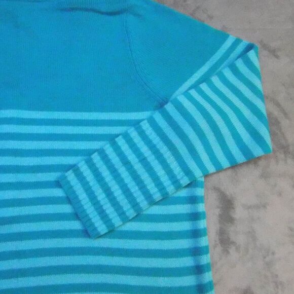 Lane Bryant Sweater Womens 18/20 Teal Blue Striped Casual Plus Size 1/4 Button - Picture 12 of 14